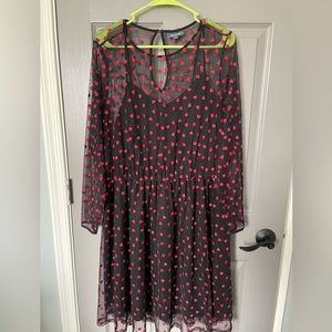 Red hearts black dress